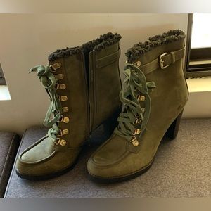 Charles David Olive Green Lace Up Suede Boots-Women’s Size 9.5B